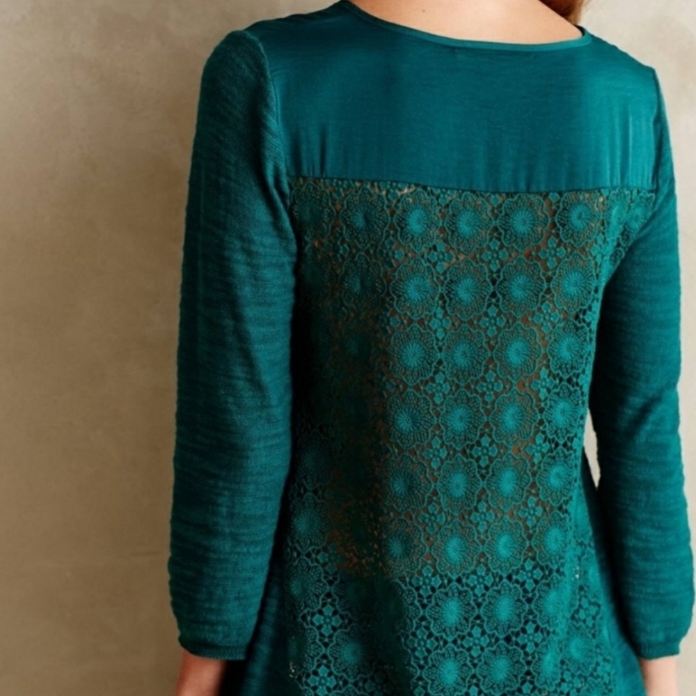 Anthropologie Teal Lace Back Top